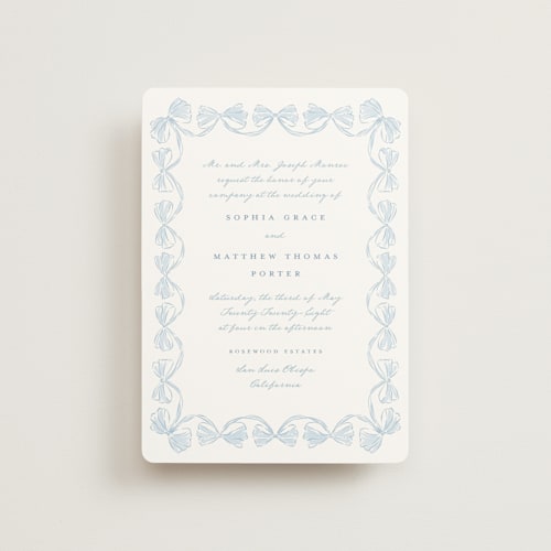 This is a lagoon petite wedding invitations with standard by Leah Bisch called bow frame printing on signature in petite