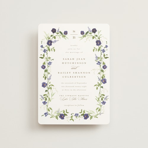 This is a iris petite wedding invitations with standard by Everett Paper Goods called wildflower trellis printing on signature in petite