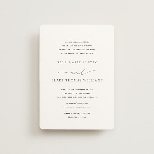 This is a linen petite wedding invitations with standard by Jennifer Postorino called breathe printing on signature in petite