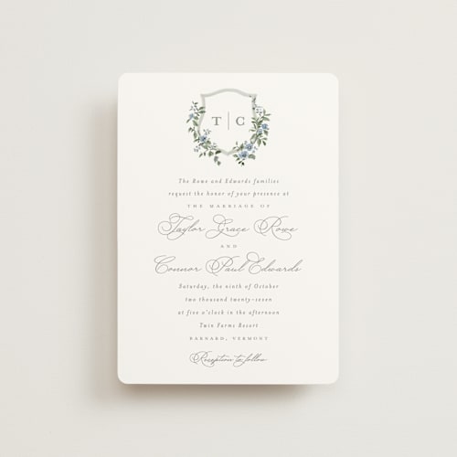 This is a sky petite wedding invitations with standard by Everett Paper Goods called foliage crest printing on signature in petite