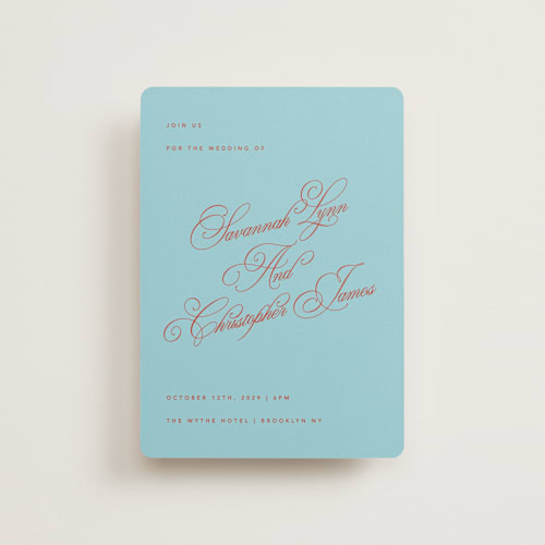 This is a sky petite wedding invitations with standard by Kelly Watkins called vivid printing on signature in petite