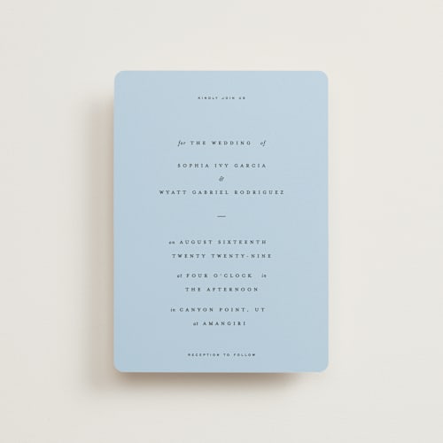 This is a sky petite wedding invitations with standard by Blustery August called tarte tatin printing on signature in petite