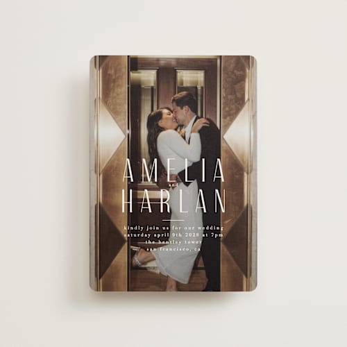 This is a snow petite wedding invitations with standard by Lori Wemple called photo printing on signature in petite