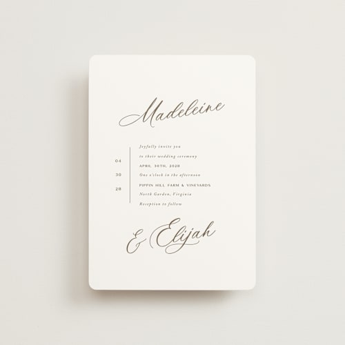 This is a latte petite wedding invitations with standard by Cara Scott called whimsy printing on signature in petite