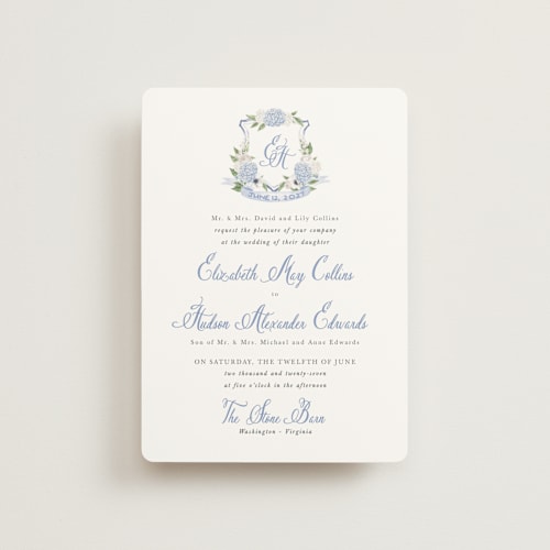 This is a periwinkle petite wedding invitations with standard by Design Lotus called sweethearts printing on signature in petite