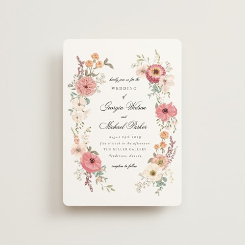 This is a sunset petite wedding invitations with standard by Susan Moyal called cherished printing on signature in petite