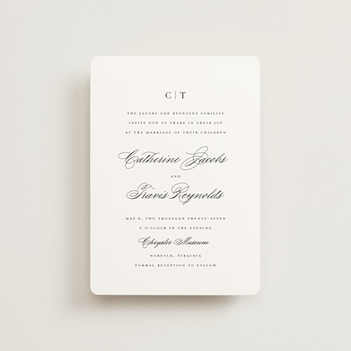 This is a snow petite wedding invitations with standard by Brandy Folse called classically elegant printing on signature in petite