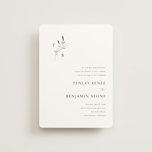 This is a cotton petite wedding invitations with standard by Jennifer Postorino called gentle whisper printing on signature in petite