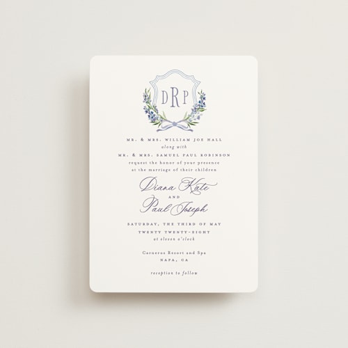 This is a tuscany petite wedding invitations with standard by Claudia Orengo called lavender printing on signature in petite