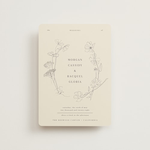 This is a ivory petite wedding invitations with standard by Baumbirdy called floral stamp printing on signature in petite