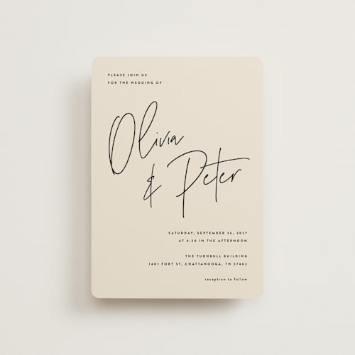 This is a champagne petite wedding invitations with standard by JoAnn Jinks called signed printing on signature in petite