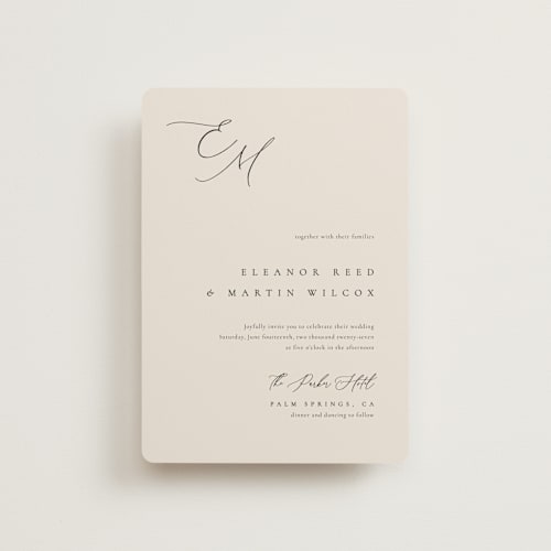 This is a linen petite wedding invitations with standard by Kelly Schmidt called corner printing on signature in petite
