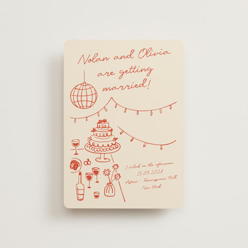 This is a sangria spark petite wedding invitations with standard by Zove Ahhh called party on! printing on signature in petite