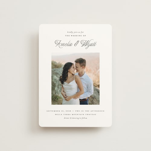 This is a snow petite wedding invitations with standard by Pixel and Hank called terra printing on signature in petite