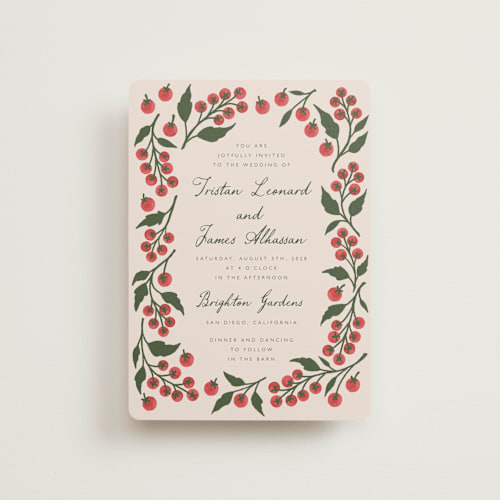 This is a tomato petite wedding invitations with standard by Katharine Watson called cherry tomatoes printing on signature in petite