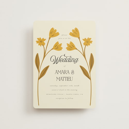 This is a yolk petite wedding invitations with standard by Morgan Kendall called vintage wildflowers printing on signature in petite