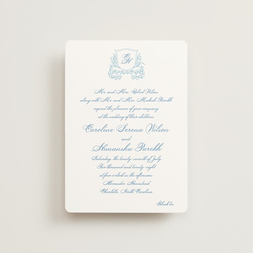 This is a capri petite wedding invitations with standard by Creo Study called royalty printing on signature in petite