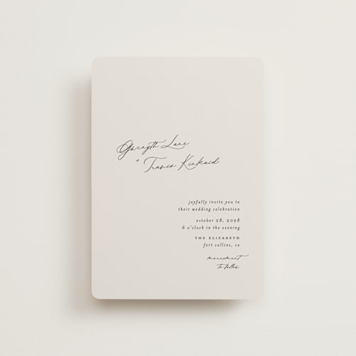 This is a ivory petite wedding invitations with standard by Carolyn Nicks called kinkaid printing on signature in petite