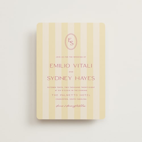 This is a lemon petite wedding invitations with standard by Ellen Schlegelmilch called palmetto printing on signature in petite