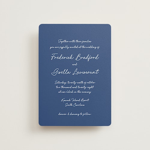 This is a santorini petite wedding invitations with standard by chocomocacino called strazzate printing on signature in petite