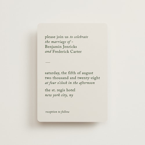 This is a forest petite wedding invitations with standard by Bethan called editorial printing on signature in petite