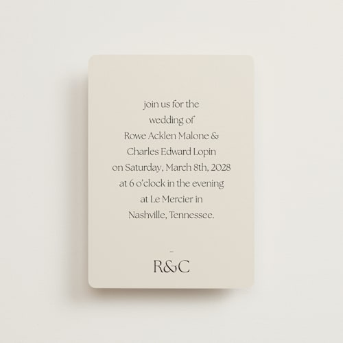 This is a sandstone petite wedding invitations with standard by Sara Hicks Malone called monogram edit printing on signature in petite