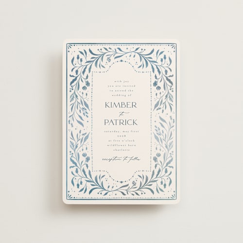 This is a delft blue petite wedding invitations with standard by Ashley DeMeyere called porcelain printing on signature in petite