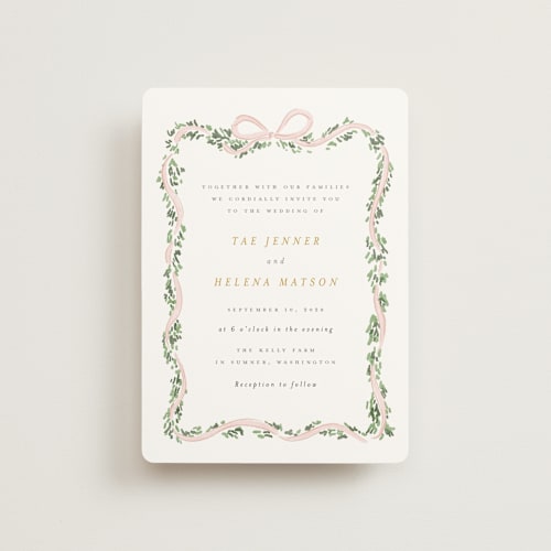This is a blush petite wedding invitations with standard by Itsy Belle Studio called ribbonly frame printing on signature in petite