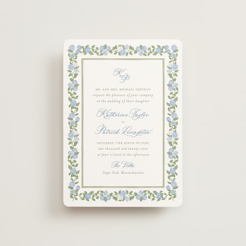 This is a ocean petite wedding invitations with standard by Creo Study called pillowy border printing on signature in petite