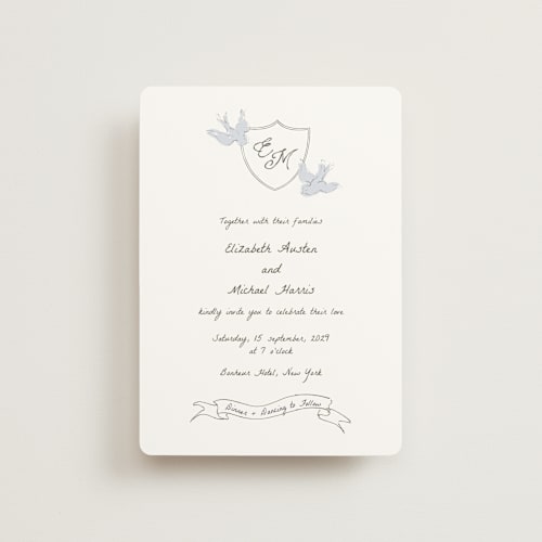 This is a cloud petite wedding invitations with standard by Helena Vitto called birds of paradise printing on signature in petite