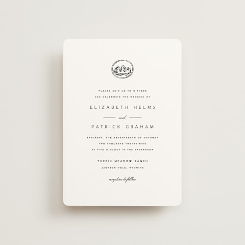 This is a cotton petite wedding invitations with standard by Amy Kross called aspen knoll printing on signature in petite