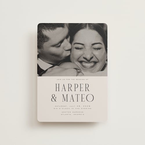 This is a sandstone petite wedding invitations with standard by Nicole Walsh called close-up printing on signature in petite