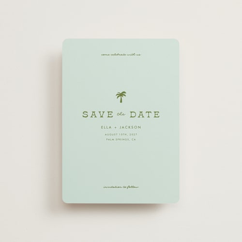 This is a ocean petite save the dates with standard by Olivia Goree called vacation printing on signature in petite