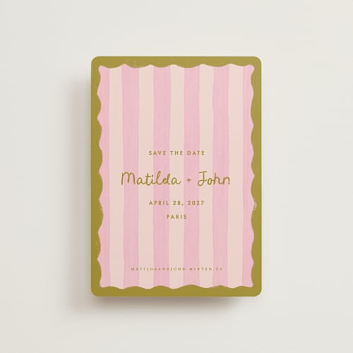 This is a macaron petite save the dates with standard by Pink House Press called paris printing on signature in petite