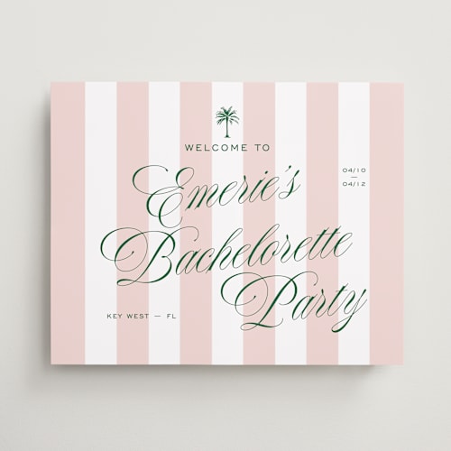 This is a taffy wedding signs with standard by Susan Zinader called palm stripes printing on premium sign board in medium