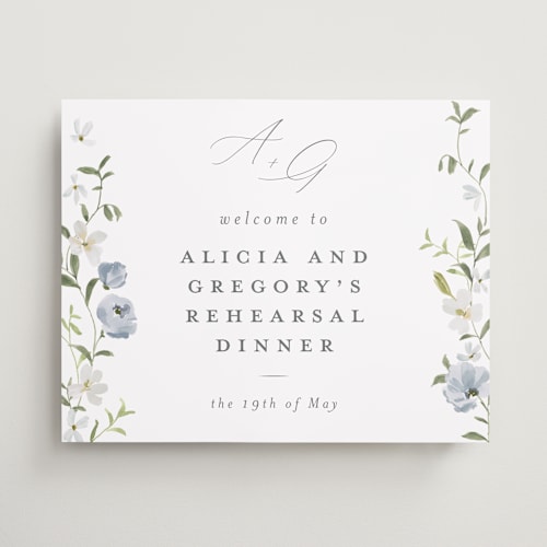 This is a aquamarine wedding signs with standard by Everett Paper Goods called garden view printing on premium sign board in medium