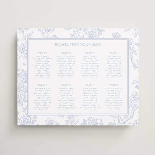 This is a periwinkle wedding signs with standard by Jenna Holcomb called classic toile printing on premium sign board in 16x20