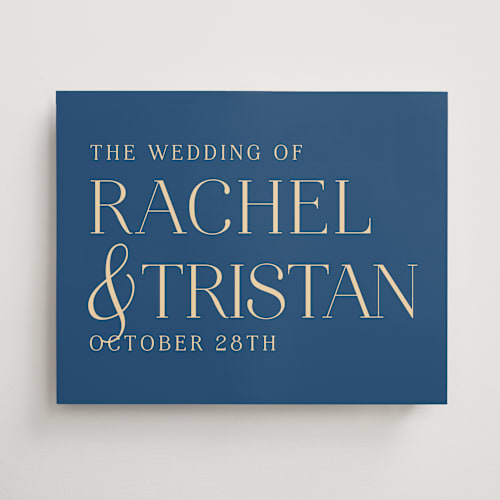 This is a navy wedding signs with standard by jomolo called debonair printing on premium sign board in 16x20