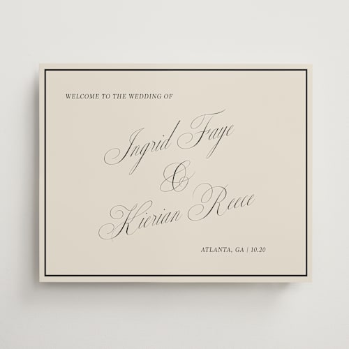 This is a shadow wedding signs with standard by Kelly Watkins called classic script printing on premium sign board in 16x20