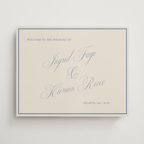 This is a marine wedding signs with standard by Kelly Watkins called classic script printing on premium sign board in 16x20