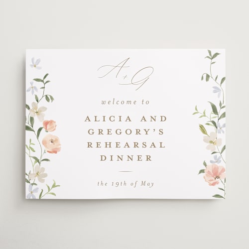 This is a peach wedding signs with standard by Everett Paper Goods called garden view printing on premium sign board in large