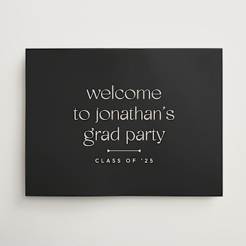 This is a charcoal graduation party decorations with standard by letterfix called thoughtful printing on doublethick in 18x24