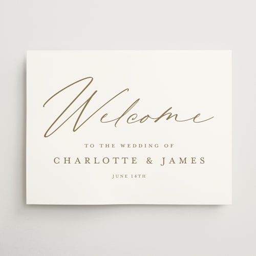This is a golden wedding signs with standard by Stacey Meacham called big welcome printing on doublethick in 18x24