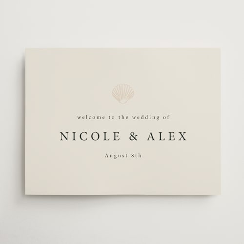 This is a sand wedding signs with standard by Hannah Bowman called simple seashell printing on doublethick in 18x24