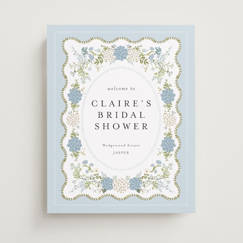 This is a cerulean wedding signs with standard by Susan Moyal called wedgewood printing on premium sign board in small