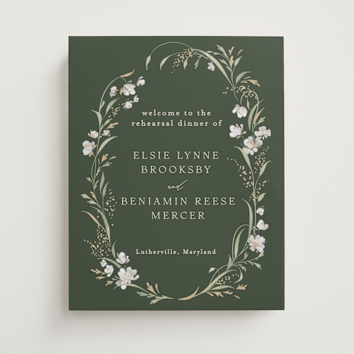 This is a forest floor wedding signs with standard by Erin L. Wilson called meadow printing on premium sign board in small