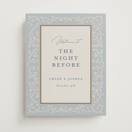 This is a something blue wedding signs with standard by Gwen Bedat called floral romance printing on premium sign board in small