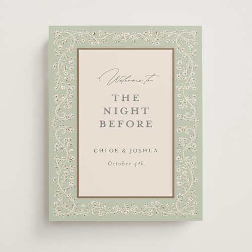 This is a mint wedding signs with standard by Gwen Bedat called floral romance printing on premium sign board in small