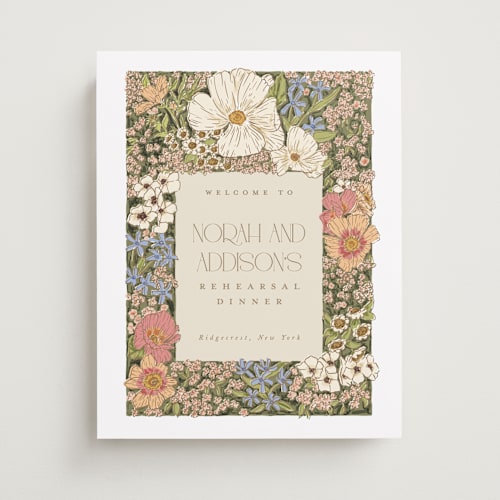 This is a sherbert wedding signs with standard by Leah Bisch called in the garden printing on premium sign board in small