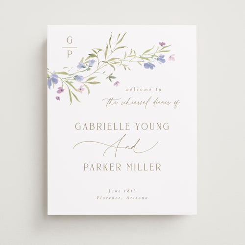 This is a wisteria wedding signs with standard by Everett Paper Goods called sweeping meadow printing on premium sign board in small